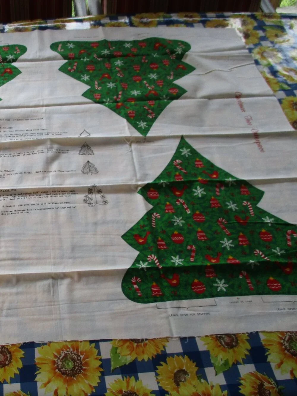 Vintage Fabric Cut Out Christmas Tree Centerpiece
